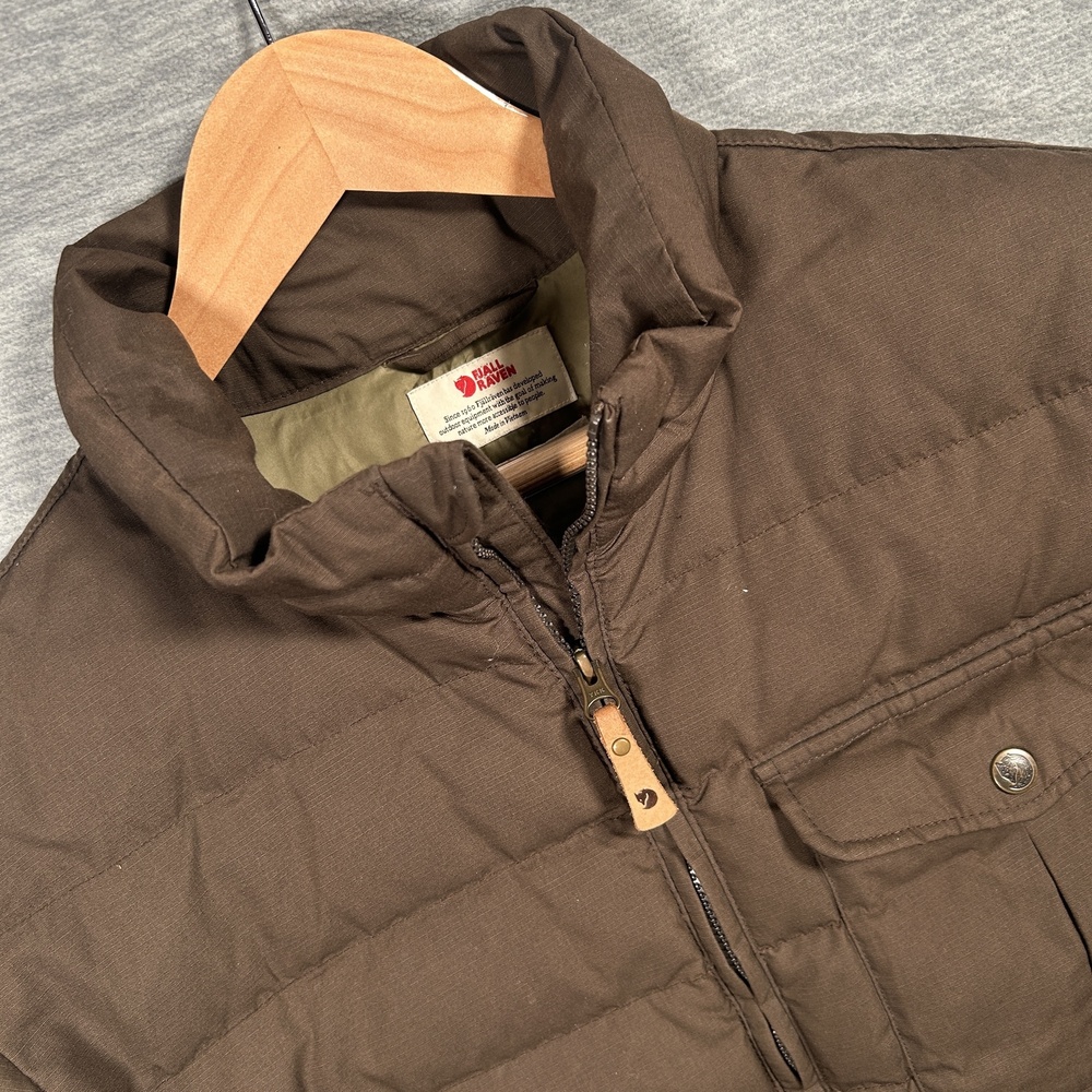 Fjallraven Ovik Lite Jacket Mens M Brown Goose Down Puffer G-1000 Hiking Canvas